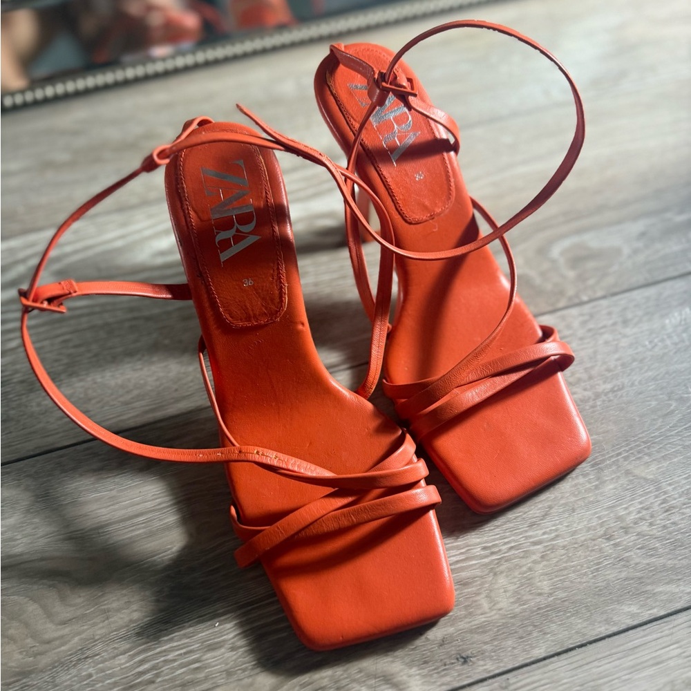 Zara Women's Bold Orange Heeled Sandals